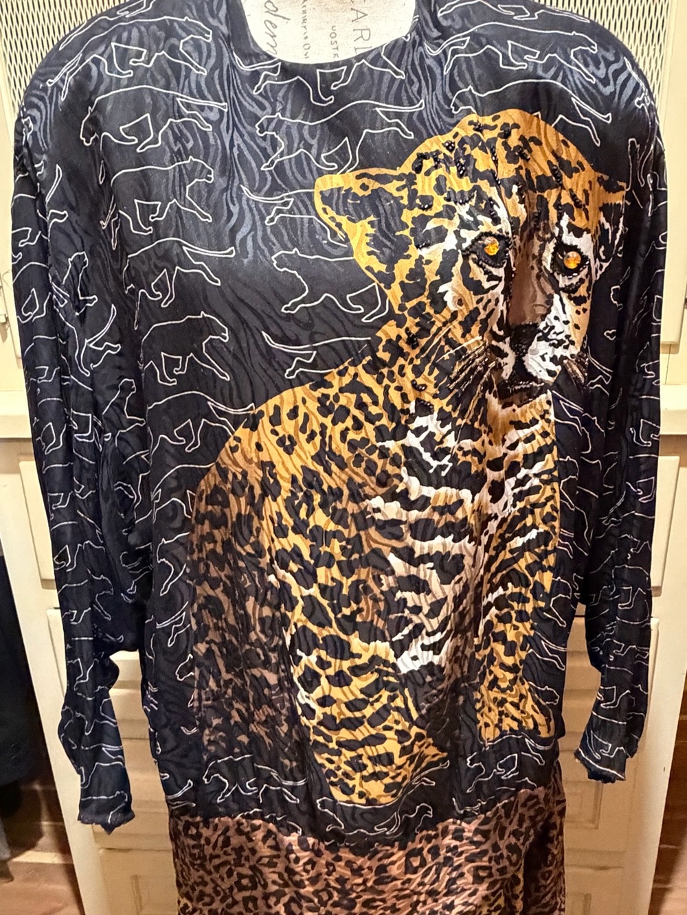 Vintage Julie Francis Silk Leopard Print 2Pc Set Top 16 Fully Lined Pants 20 - Picture 2 of 7